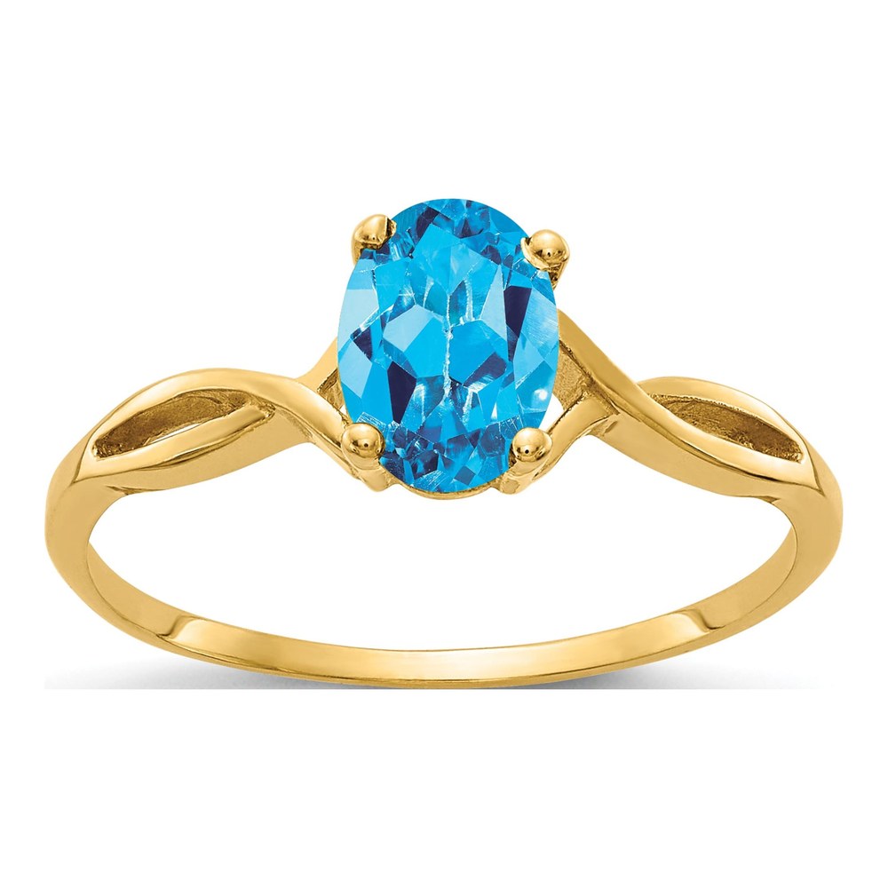 14K Yellow Gold Oval Blue Topaz Twist Ring