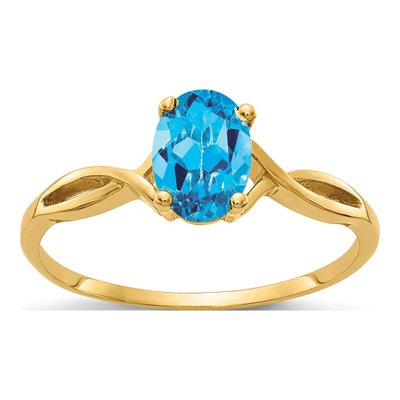 14K Yellow Gold Swiss Blue Topaz Oval Twist Ring
