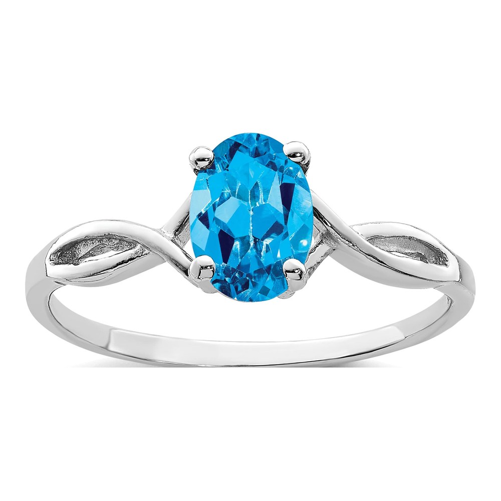 14K White Gold Swiss Blue Topaz Oval Twist Ring