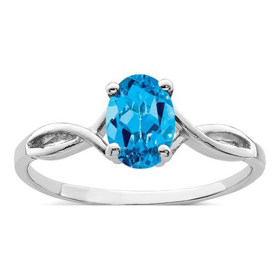 14K White Gold Swiss Blue Topaz Oval Twist Ring