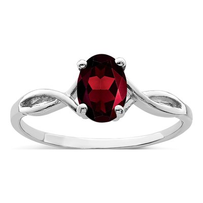 14K White Gold Garnet Oval Twist Ring