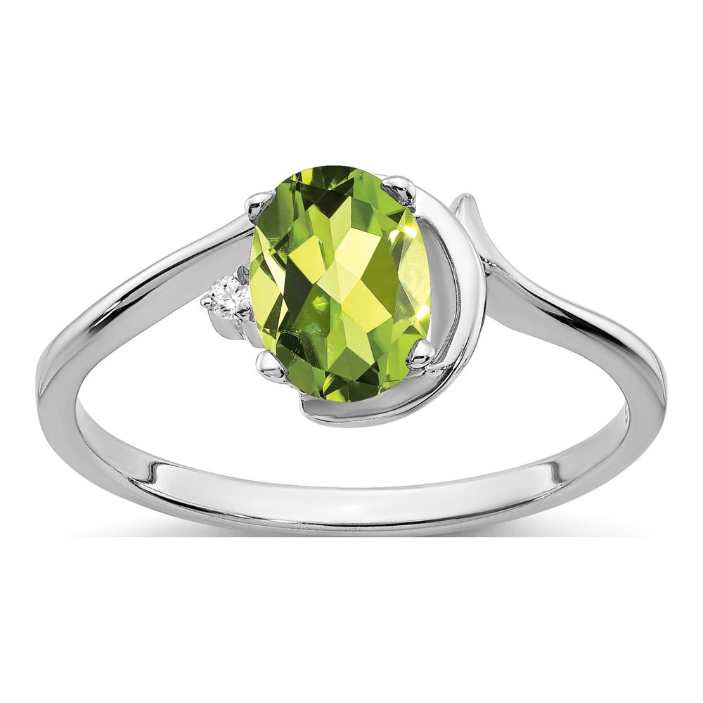 14K White Gold Peridot & Diamond Oval Ring