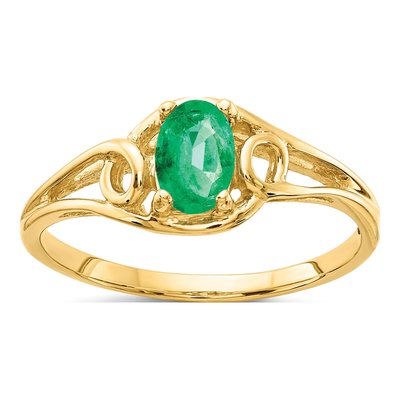 14K Yellow Gold Emerald Oval Ring