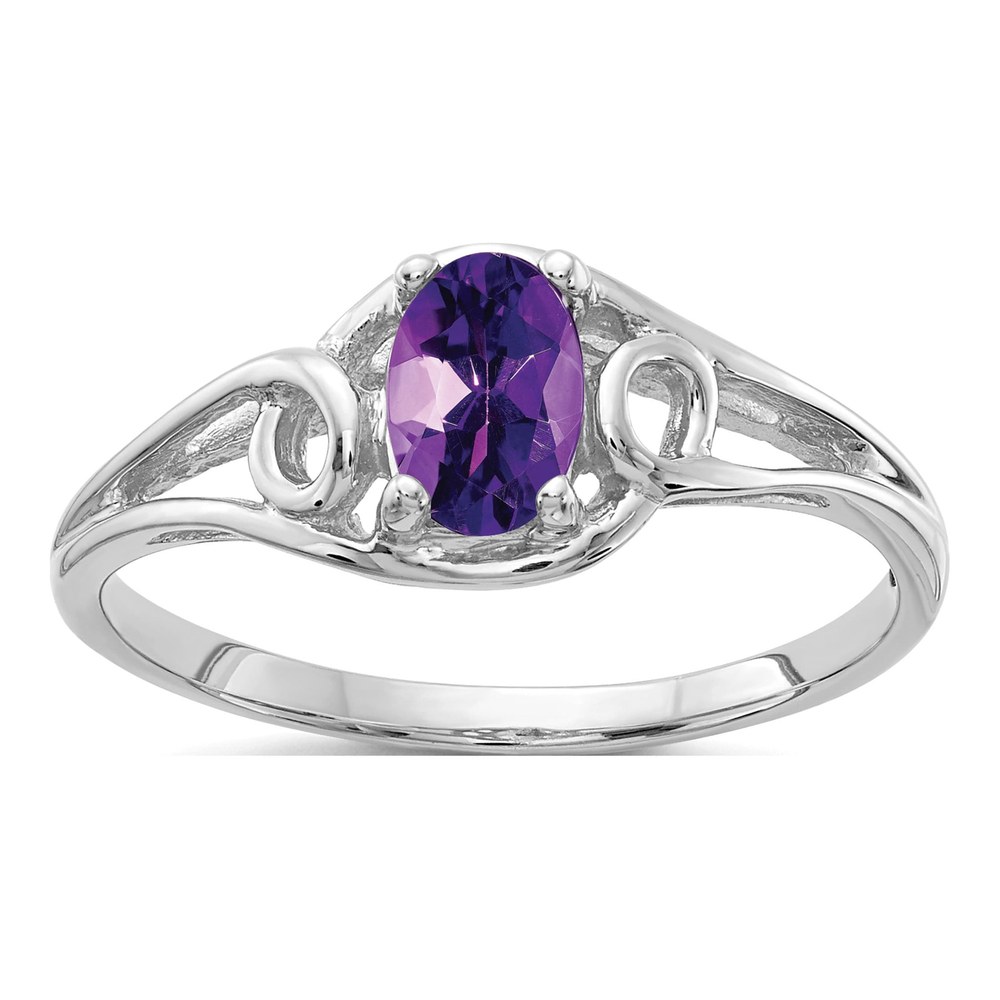 14K White Gold Amethyst Oval Ring