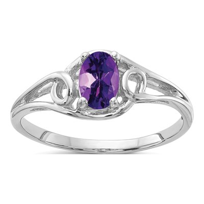14K White Gold Amethyst Oval Ring