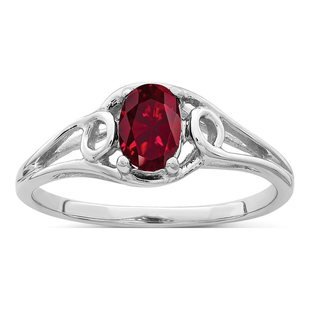 14K White Gold Lab-Created Ruby Oval Ring