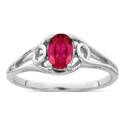14K White Gold Ruby Oval Ring
