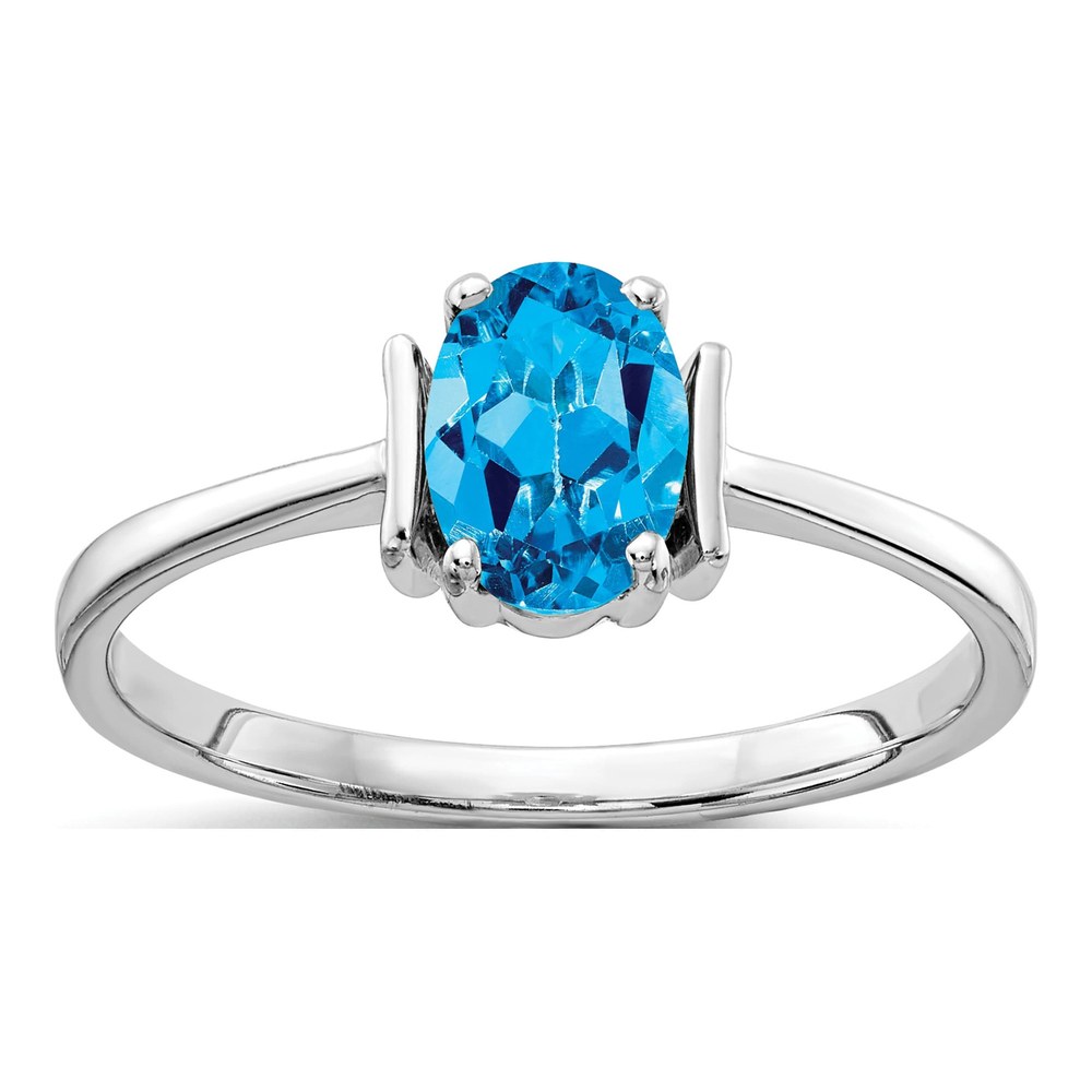 14K White Gold Swiss Blue Topaz Oval Ring