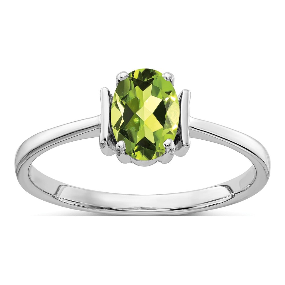 14K White Gold Peridot Oval Ring
