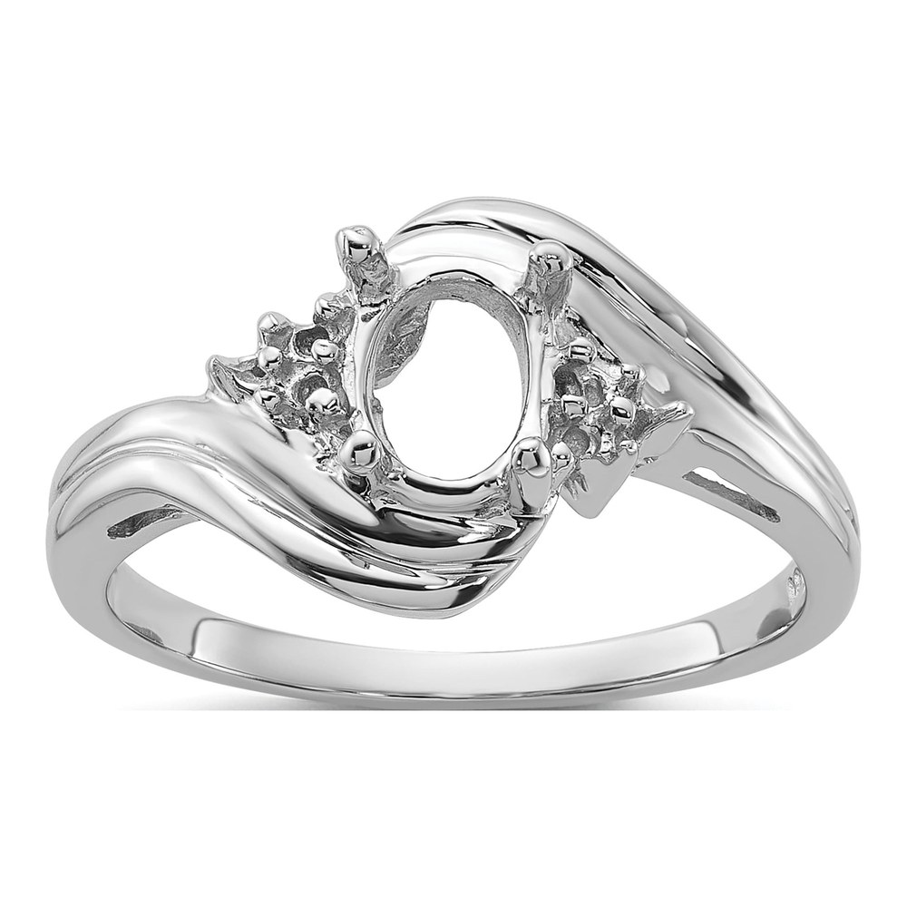 14K White Gold Round Oval Gems Ring Mounting
