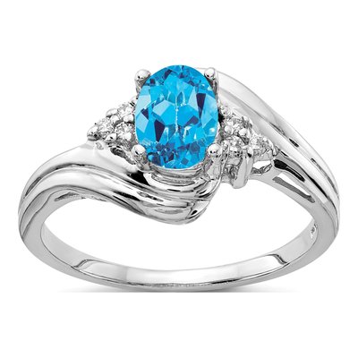 14K White Gold 1/15 ct tw Swiss Blue Topaz & Diamond Ring