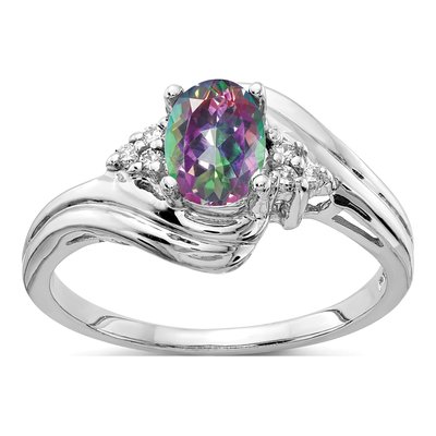 14K White Gold 1/20 ct tw Mystic Fire Topaz & Diamond Oval Ring