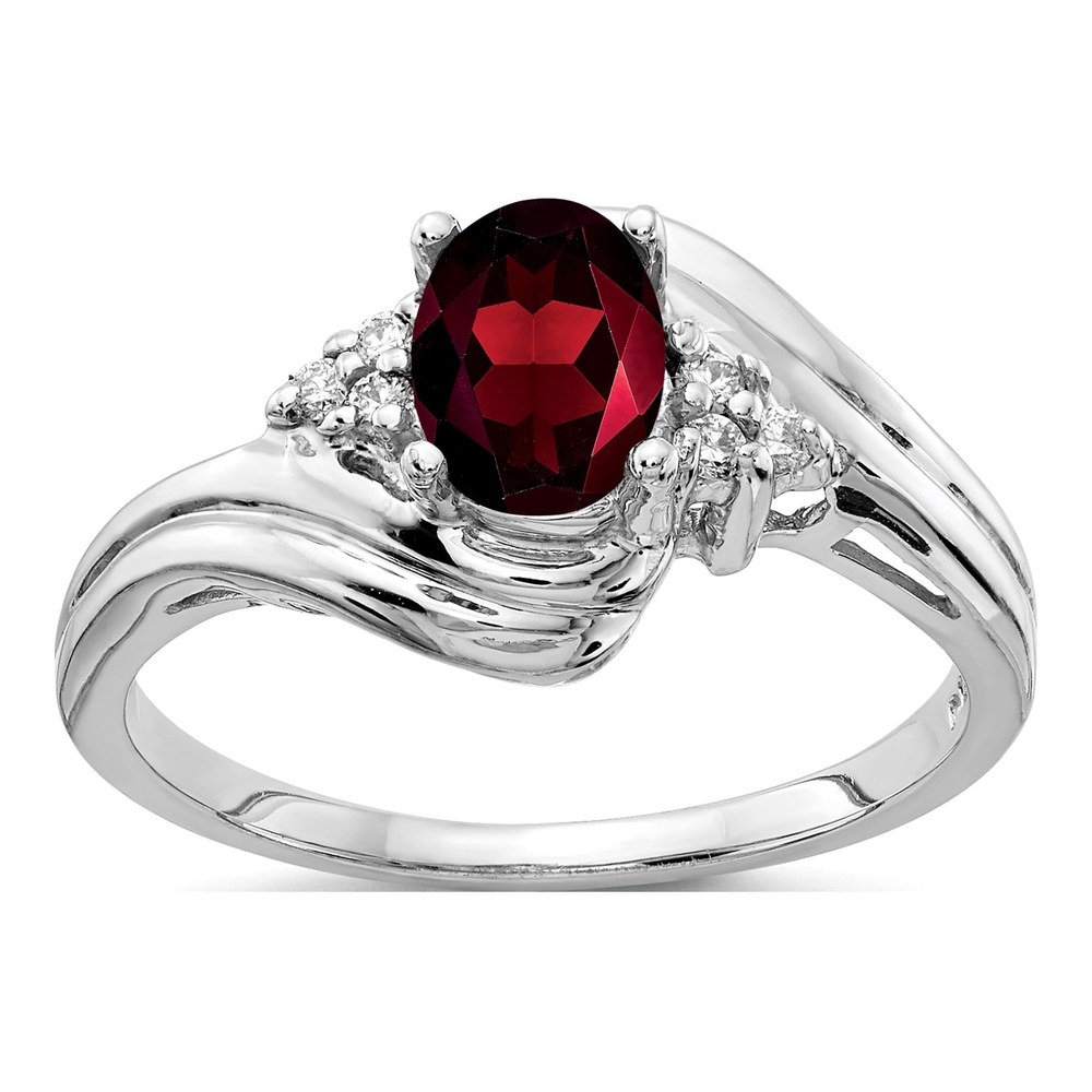 14K White Gold 1/20 ct tw Garnet & Diamond Oval Ring