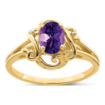 14K Yellow Gold Amethyst Oval Ring