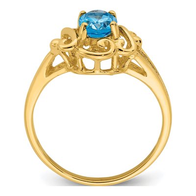 14K Yellow Gold Swiss Blue Topaz Oval Ring – view 2