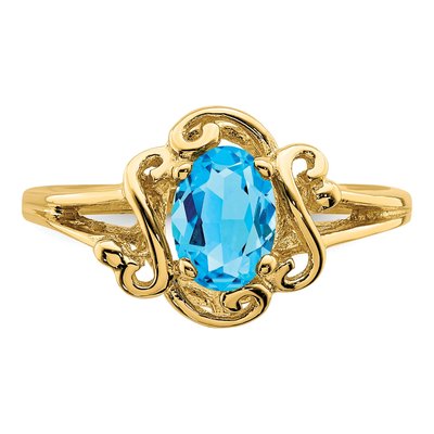 14K Yellow Gold Swiss Blue Topaz Oval Ring – view 5