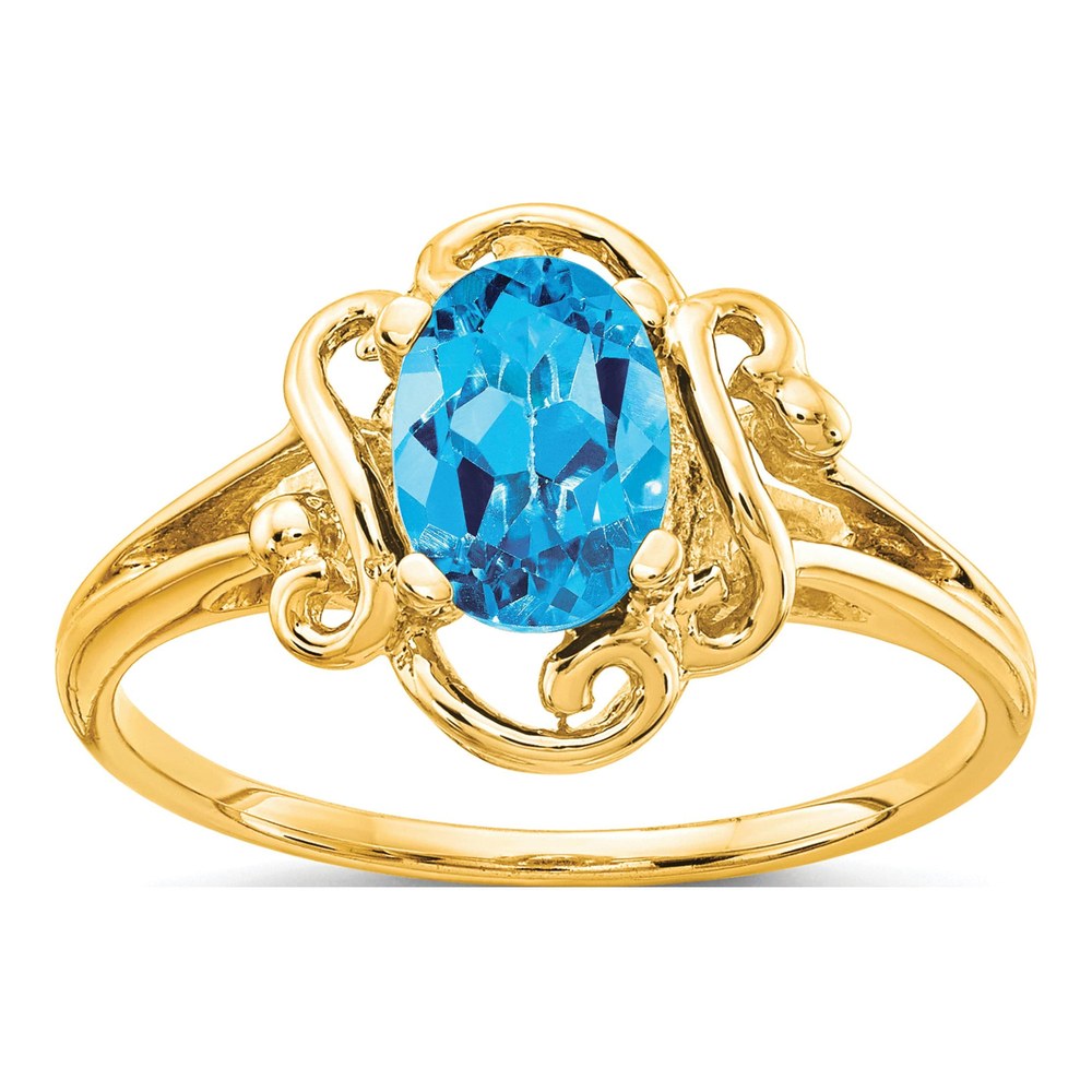 14K Yellow Gold Swiss Blue Topaz Oval Ring