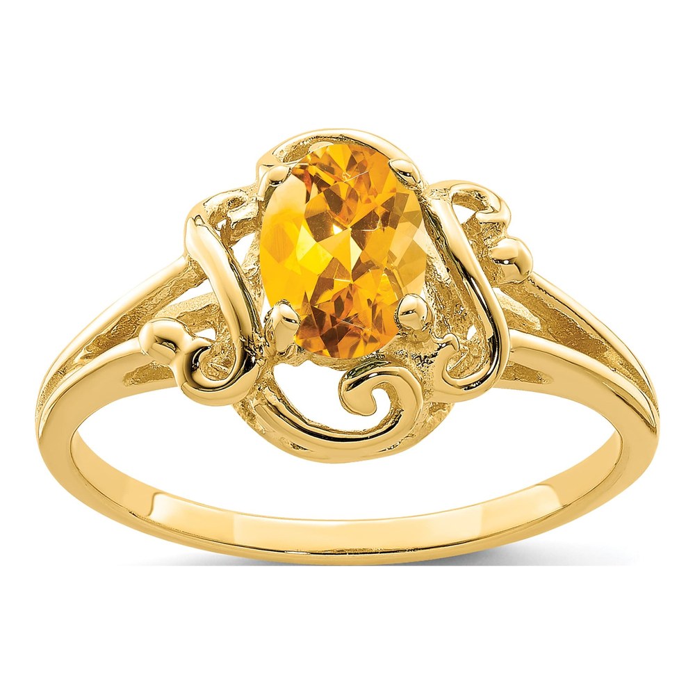 14K Yellow Gold Citrine Oval Ring