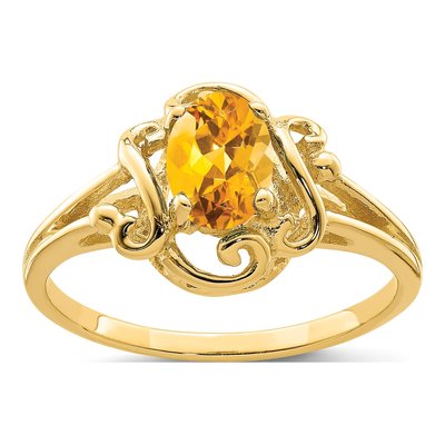 14K Yellow Gold Citrine Oval Ring
