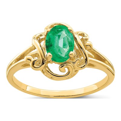 14K Yellow Gold Emerald Oval Ring