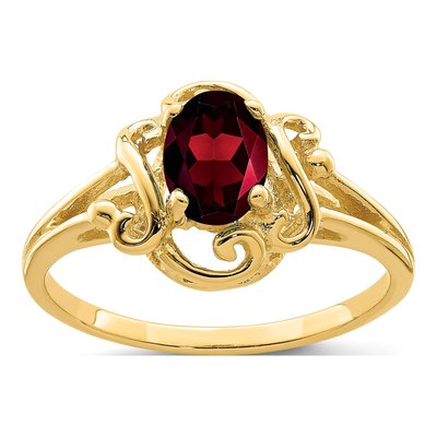 14K Yellow Gold Garnet Oval Ring