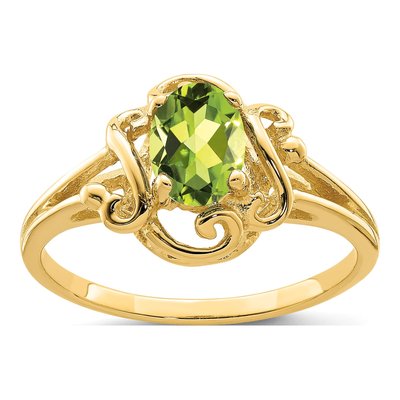 14K Yellow Gold Peridot Oval Ring