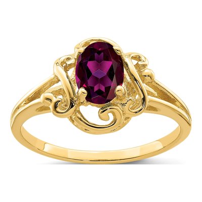 14K Yellow Gold Rhodolite Garnet Oval Ring
