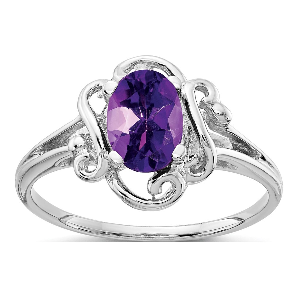 14K White Gold Oval Amethyst Ring
