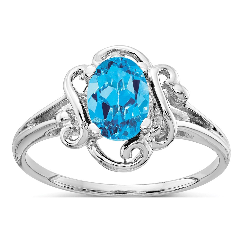 14K White Gold Swiss Blue Topaz Oval Ring