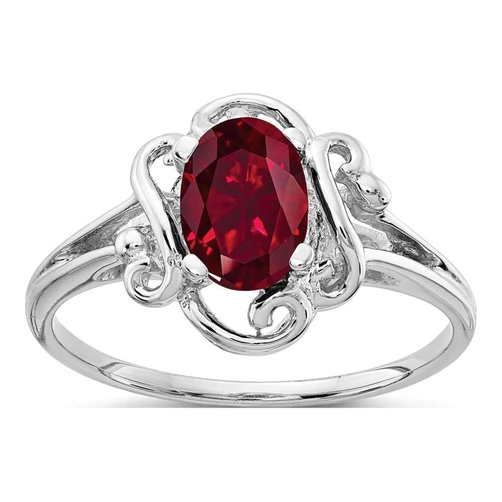 14K White Gold Lab-Created Ruby Oval Ring