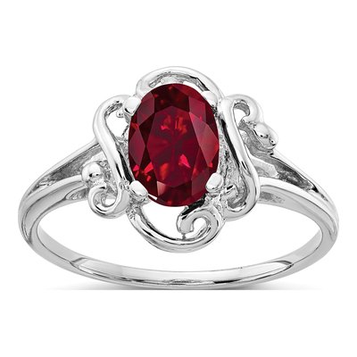 14K White Gold Lab-Created Ruby Oval Ring