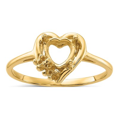 14K Yellow Gold Round Heart Gems Ring Mounting