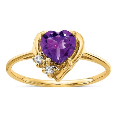 14K Yellow Gold Amethyst & Diamond Heart Ring