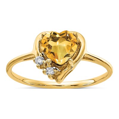 14K Yellow Gold Citrine & Diamond Heart Ring