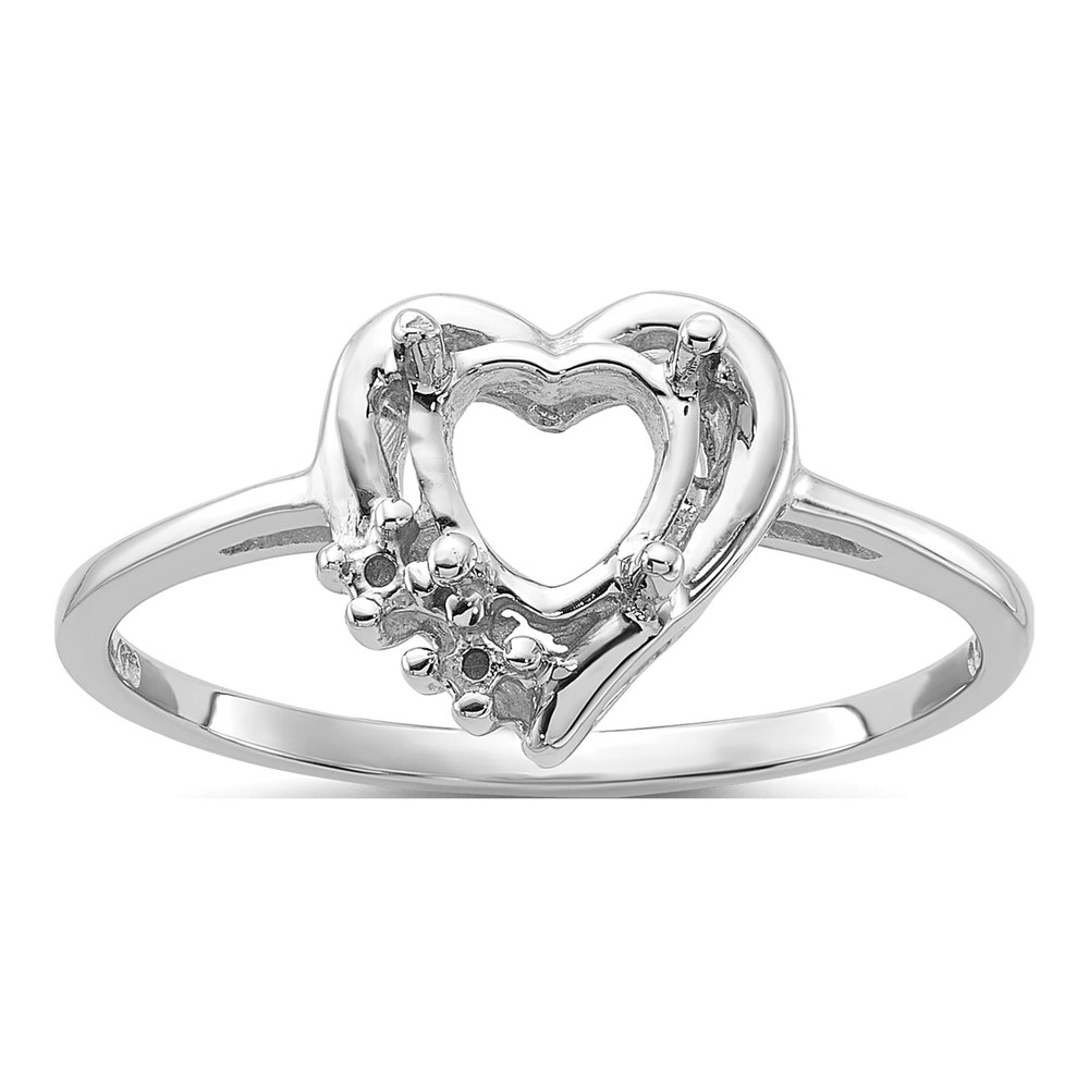 14K White Gold Holds Round Heart Ring Mounting