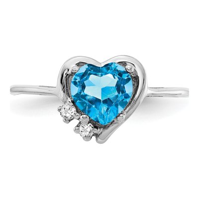 14K White Gold Swiss Blue Topaz & Diamond Heart Ring – view 5