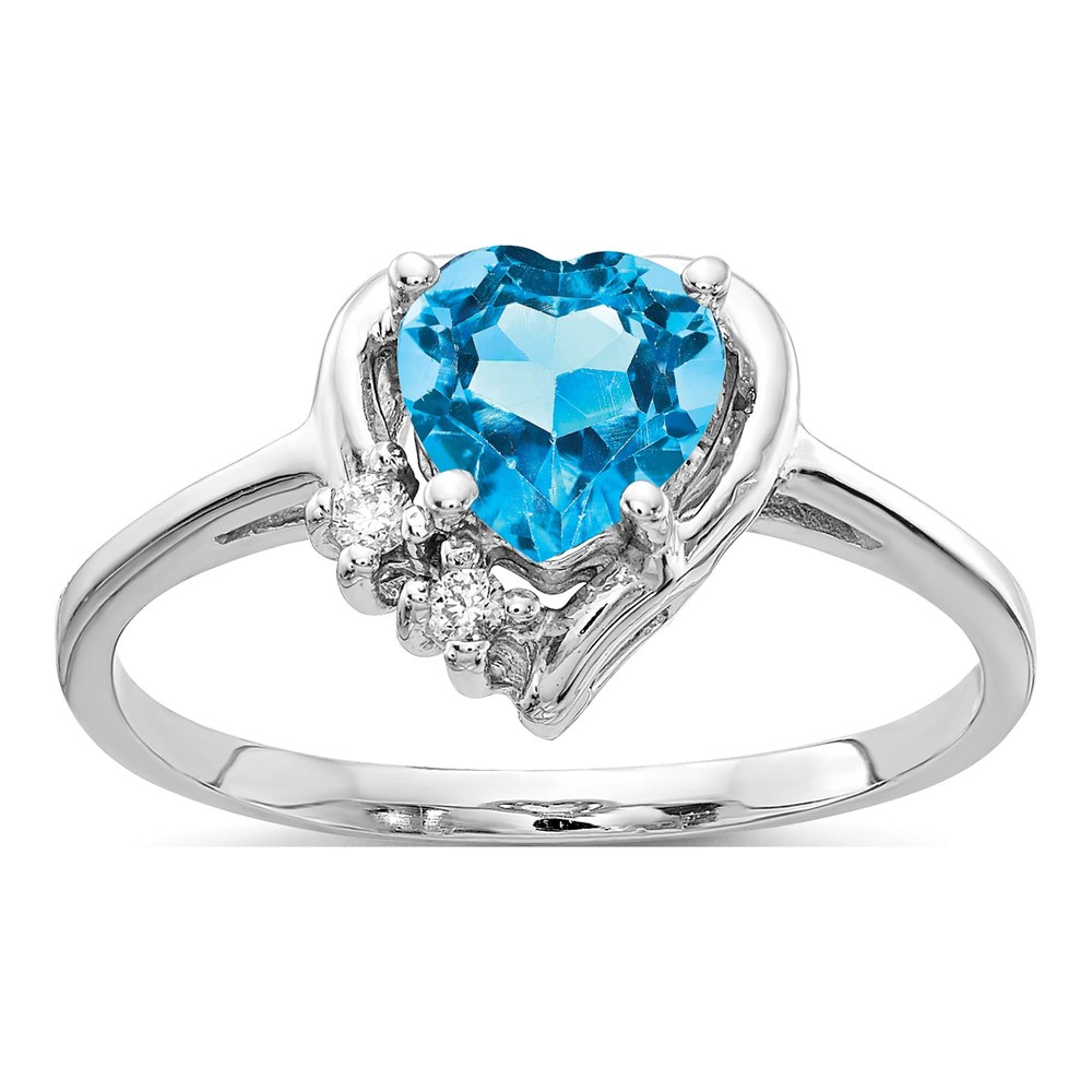 14K White Gold Swiss Blue Topaz & Diamond Heart Ring