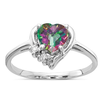 14K White Gold Mystic Fire Topaz & Diamond Heart Ring