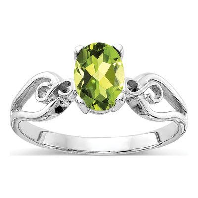 14K White Gold Peridot Oval Ring