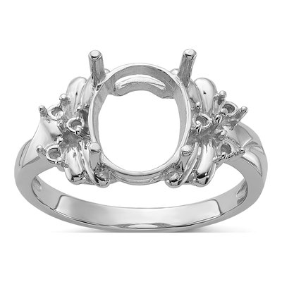 14K White Gold Oval Ring Mounting