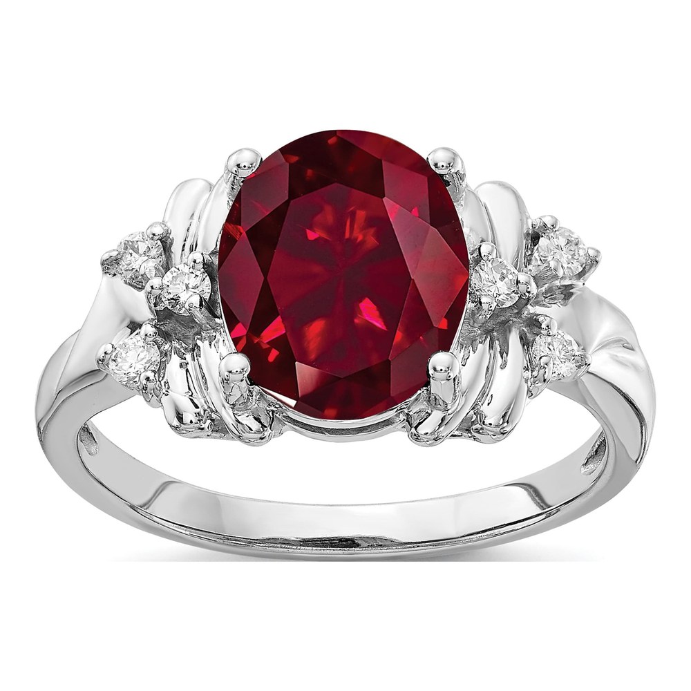 14K White Gold 1/10 ct tw Lab-Created Ruby & Diamond Oval Ring