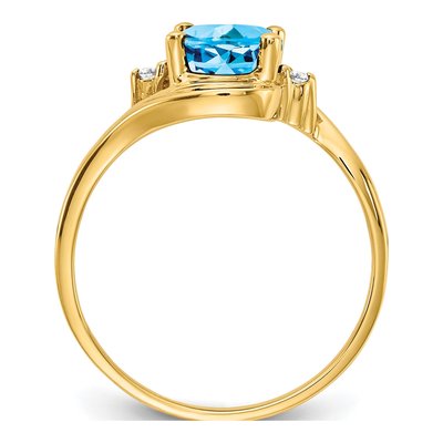 14K Yellow Gold 1/20 ct tw Swiss Blue Topaz & Diamond Oval Ring – view 2