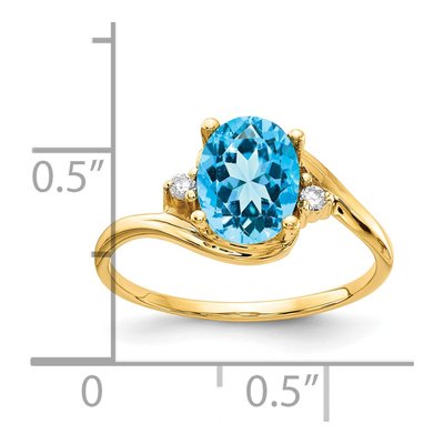 14K Yellow Gold 1/20 ct tw Swiss Blue Topaz & Diamond Oval Ring – view 3
