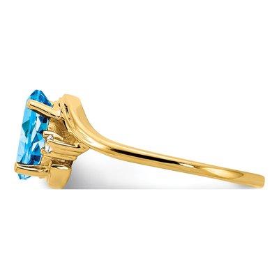 14K Yellow Gold 1/20 ct tw Swiss Blue Topaz & Diamond Oval Ring – view 4