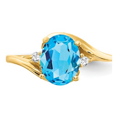 14K Yellow Gold 1/20 ct tw Swiss Blue Topaz & Diamond Oval Ring – view 5