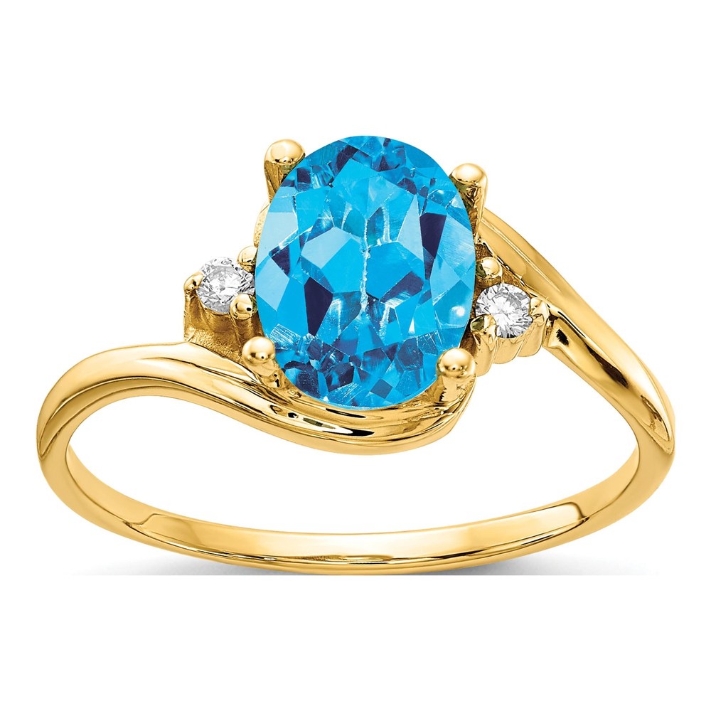 14K Yellow Gold 1/20 ct tw Swiss Blue Topaz & Diamond Oval Ring