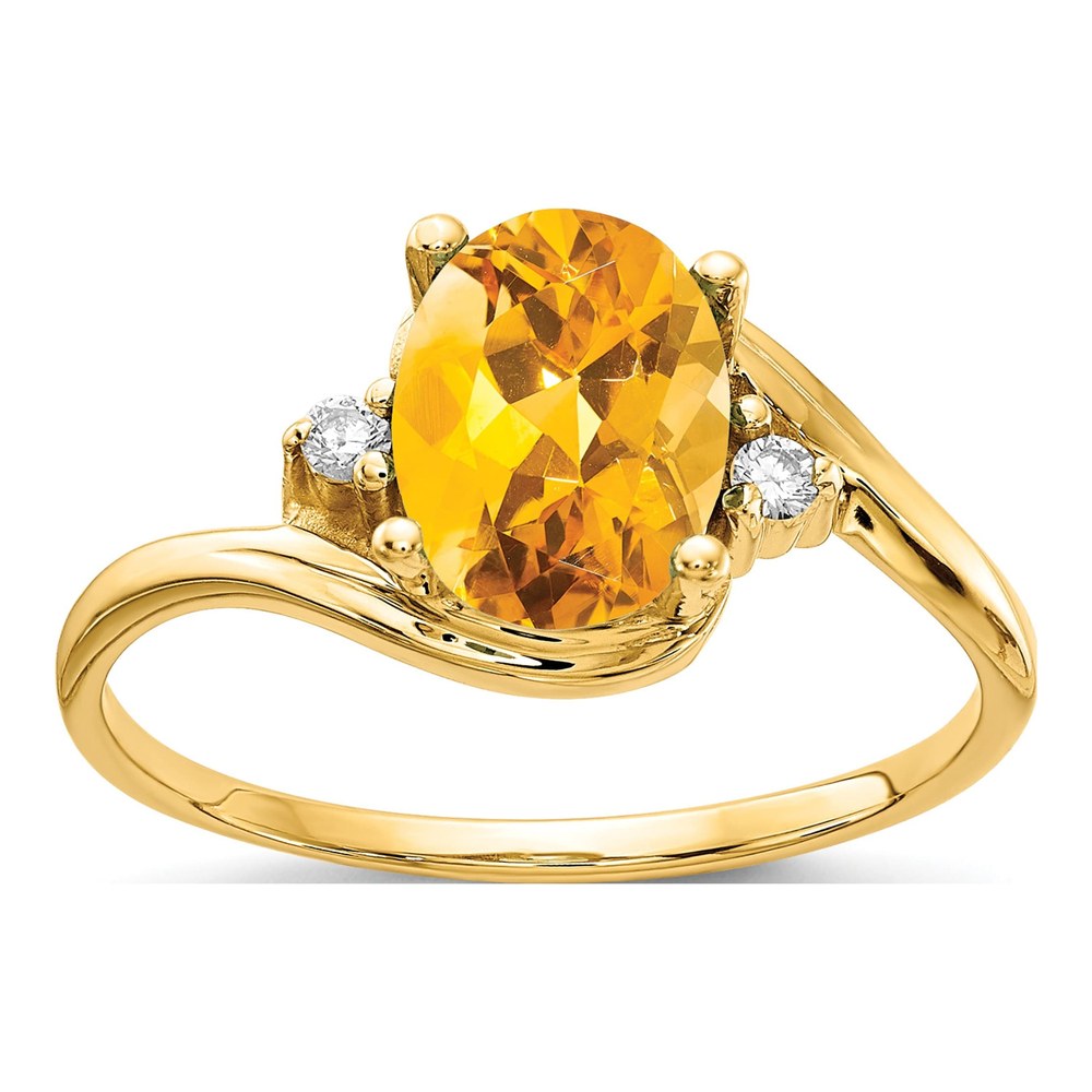 14K Yellow Gold Citrine & Diamond Oval Ring