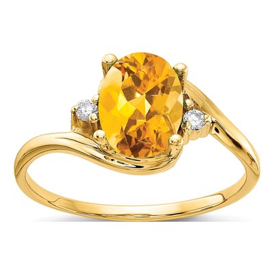 14K Yellow Gold Citrine & Diamond Oval Ring