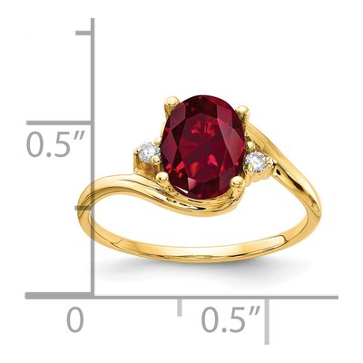 14K Yellow Gold Lab-Created Ruby & Diamond Oval Ring – view 2