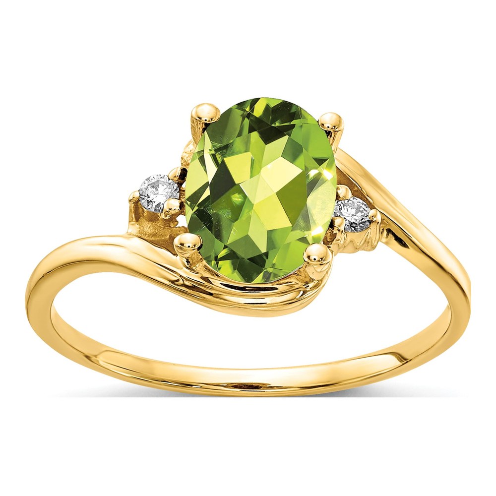 14K Yellow Gold Peridot & Diamond Oval Ring